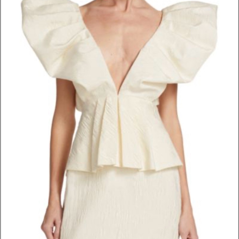 Ronny Kobo Collection Cream Asymmetrical Peplum Mini Dress - Calin Dress